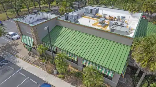 Perkins restaurant roof repair drone view