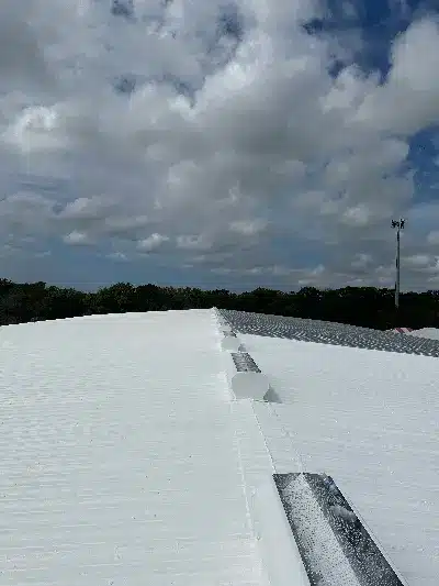 Close-up of a foam roof showcasing seamless spray polyurethane foam application for insulation and waterproofing.