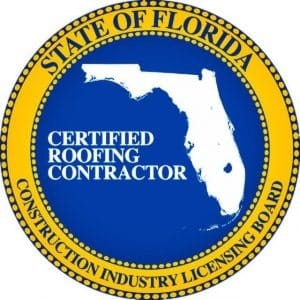 Official logo of the State of Florida Construction Industry Licensing Board, which features a map-style image of Florida and the words ‘Certified Roofing Contractor’