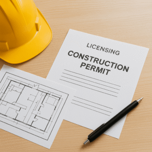 construction permits and licensing documents on a desk showing contractor requirements under sb 76
