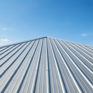 wide view of a well-maintained steel roof under a clear blue sky symbolising the long-term value of roof repairs