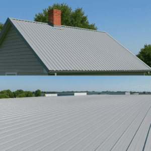 a residential iron roof and a commercial metal roof compared highlighting differences in design and scale