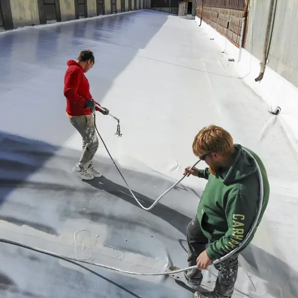 Roof repairs almost finished spray on Conklin system